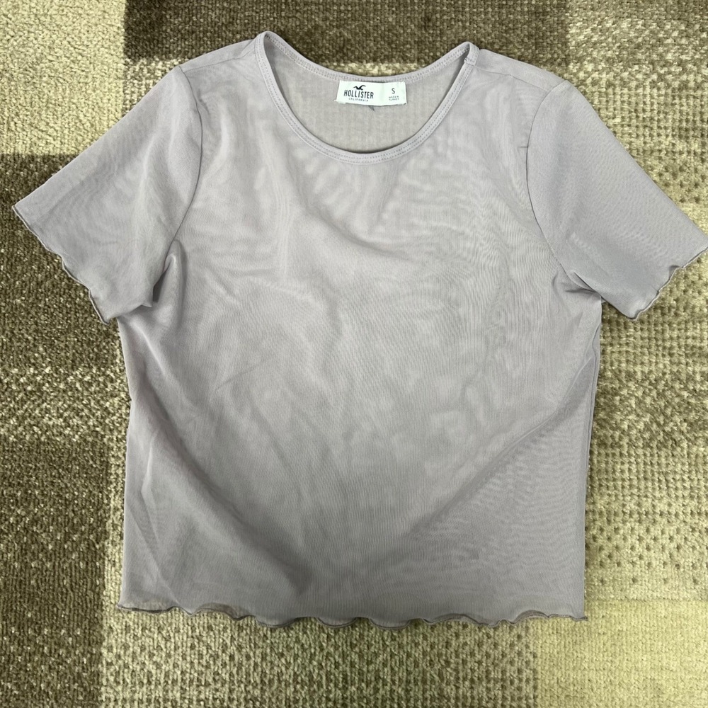 Hollister Sheer Mesh Lettuce Hem Cropped Top Lilac Lavender Womens Size S
